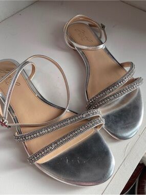 Jewel Badgley Mischka Silver Rhinestone Two-Strap Dress Sandals